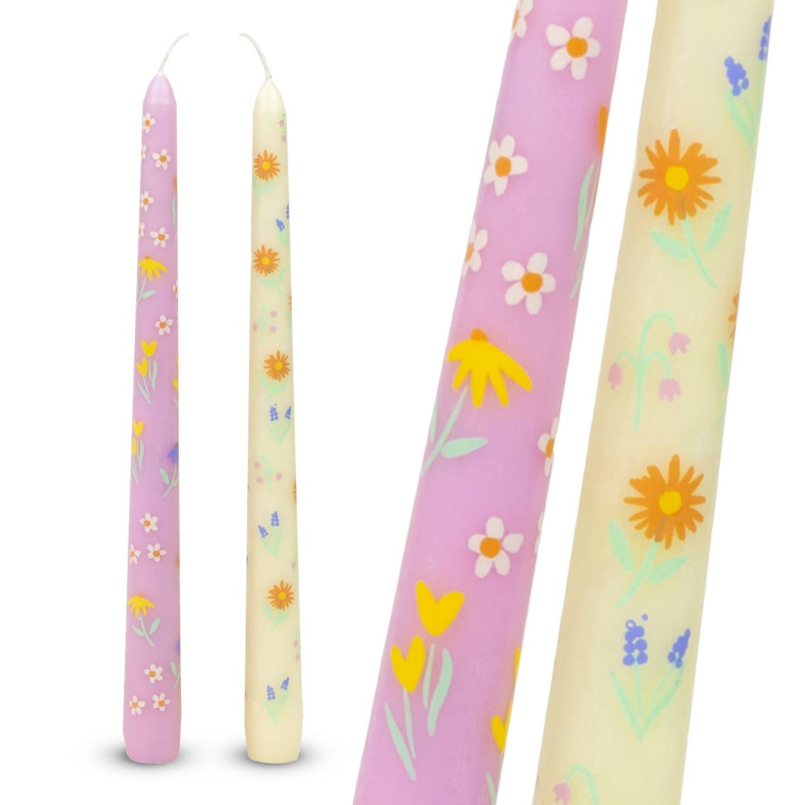 Talking Tables USA - Floral Yellow & Pink Taper Candles | 2 Pack | Summer Party |