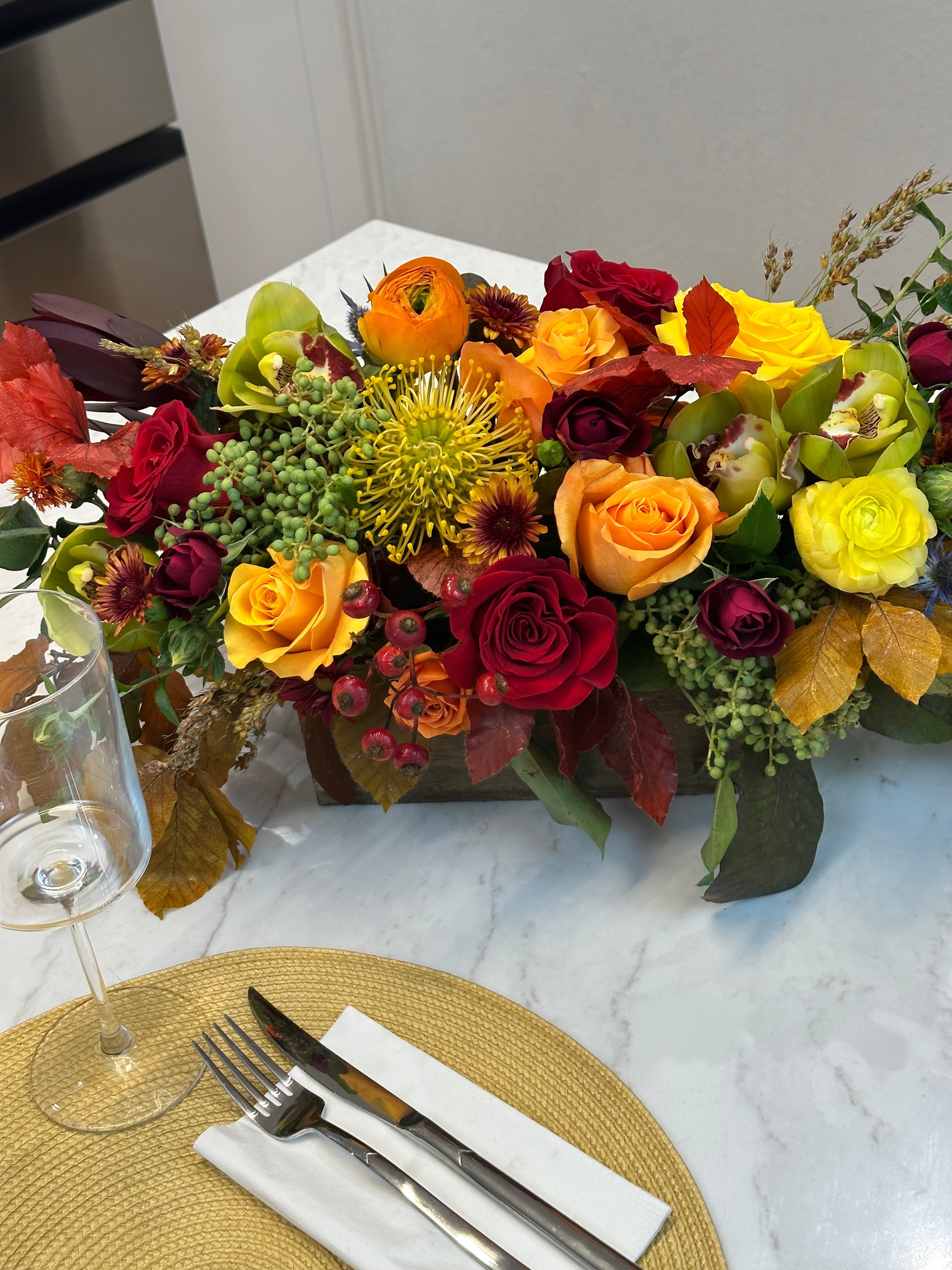 Low Profile Fall Table Centerpiece