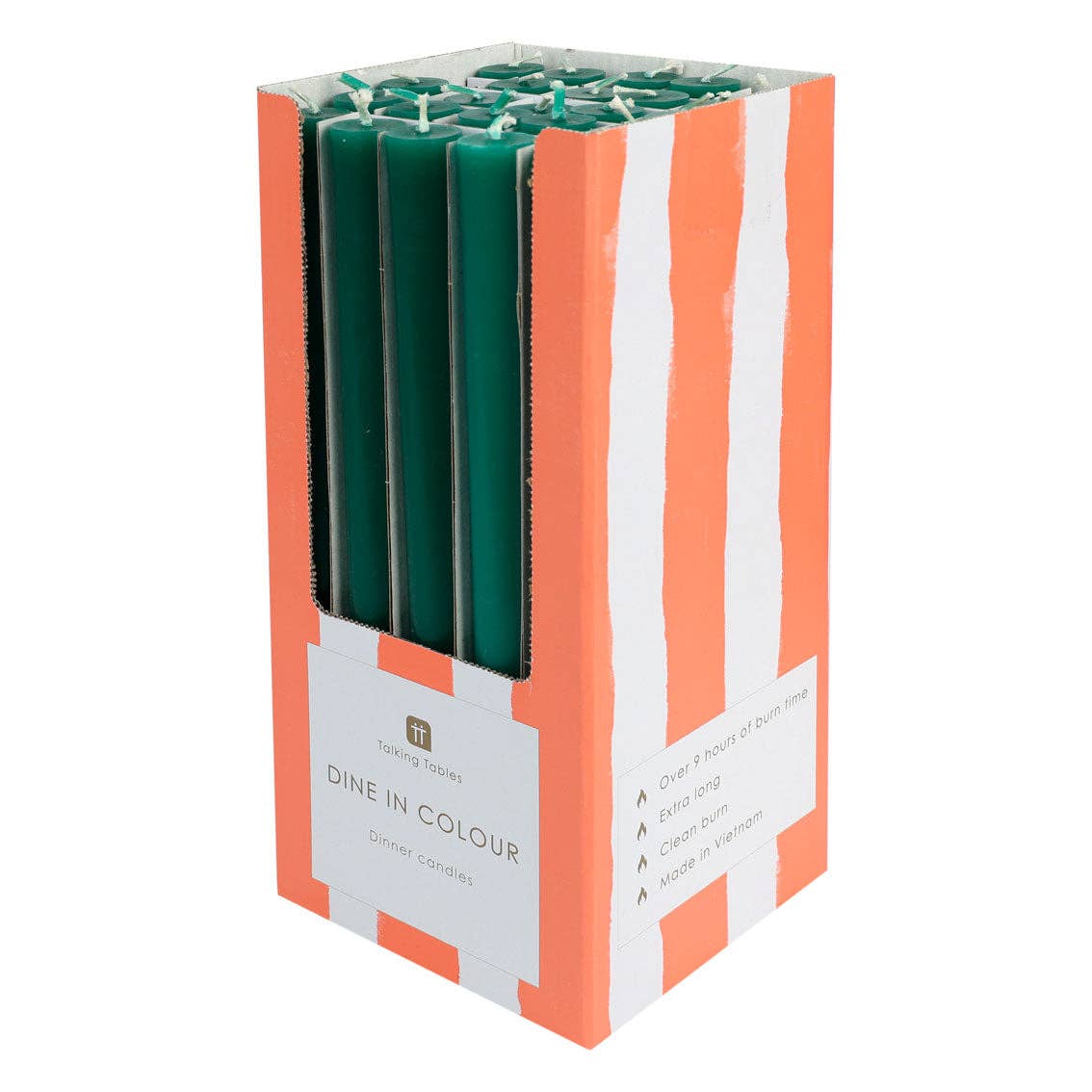 Talking Tables USA - Green Taper Candles | 25 Candles | POS Unit | Christmas |