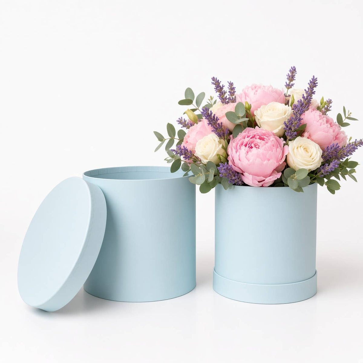 UNIKPACKAGING - Set of 2 Round Flower Gift Boxes with Lids, Pastel Collection, 9″ | W288 - Pastel Pink