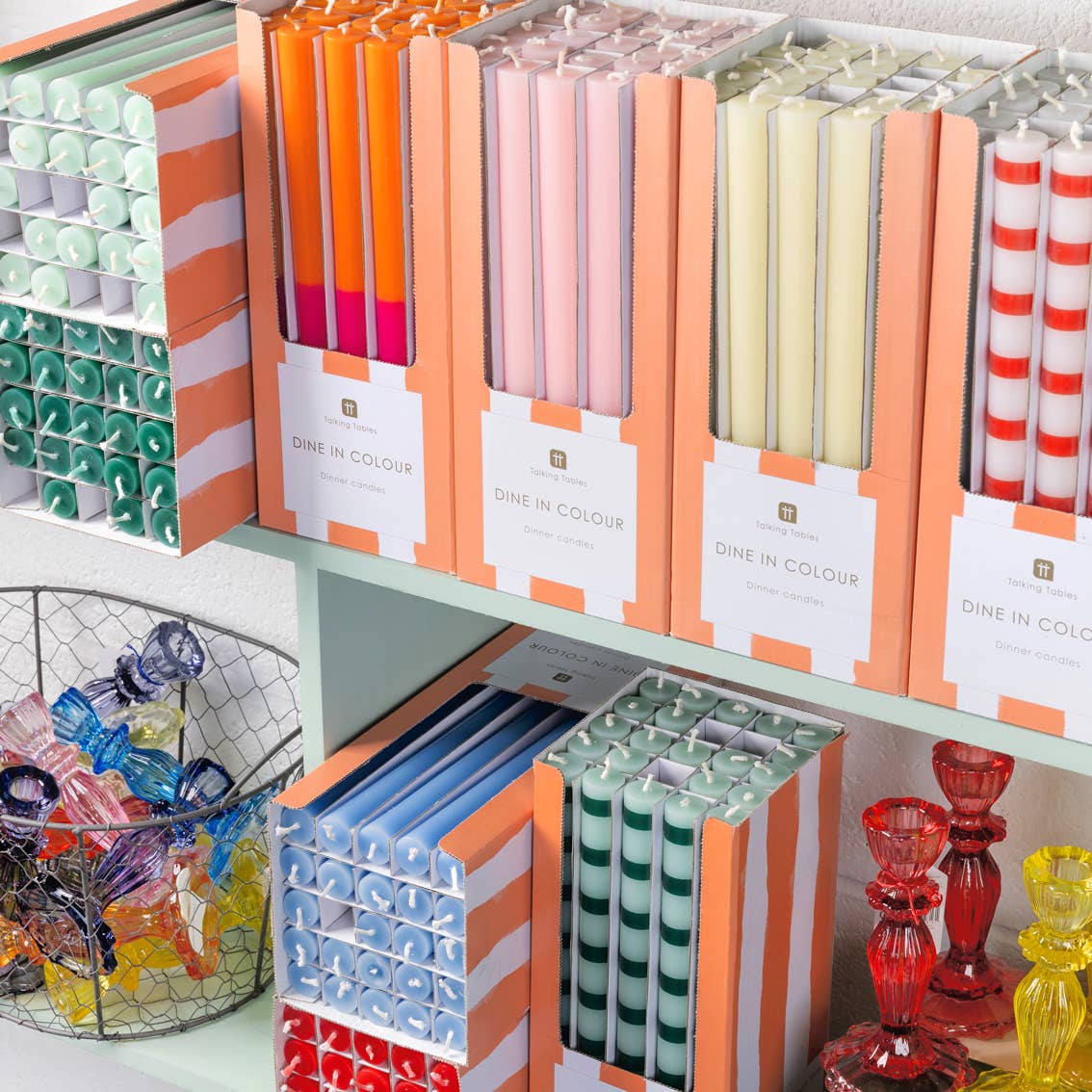 Talking Tables USA - Red & White Taper Candles | 25 Candles | POS Unit | Xmas |