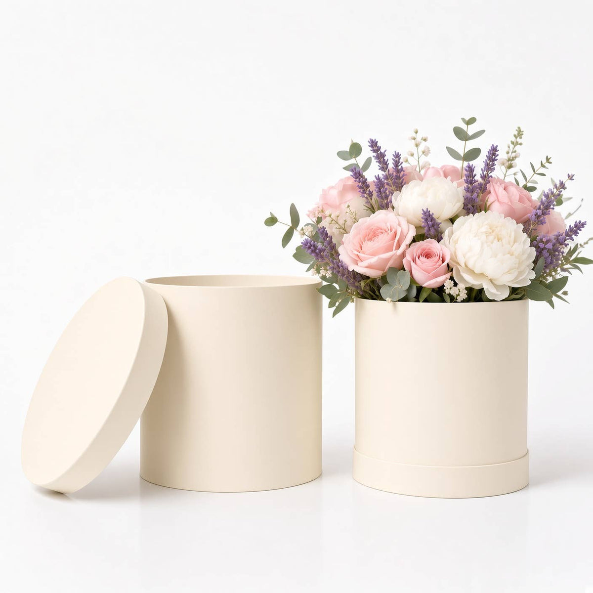 UNIKPACKAGING - Set of 2 Round Flower Gift Boxes with Lids, Pastel Collection, 9″ | W288 - Pastel Pink
