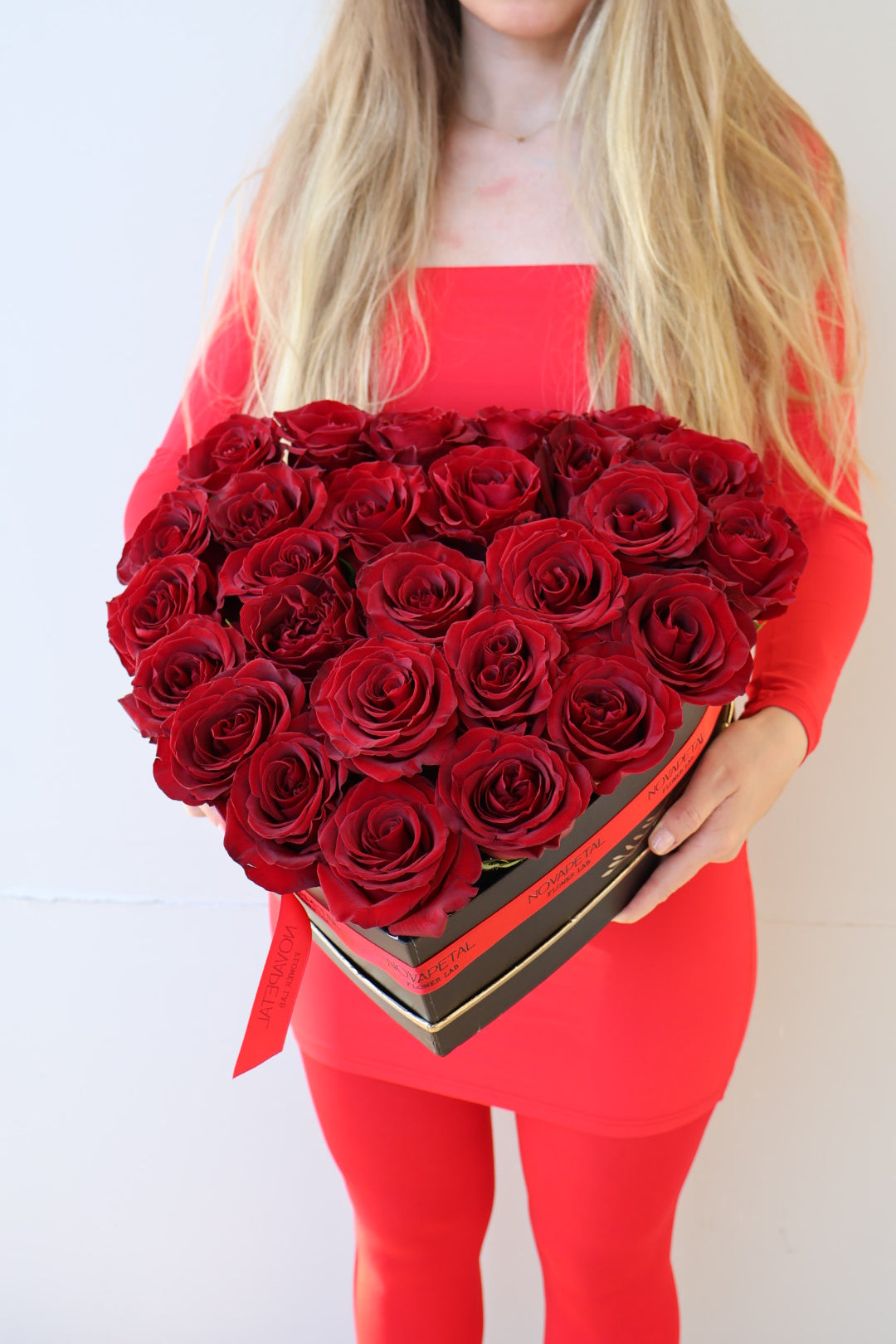 Red rose heart box arrangement