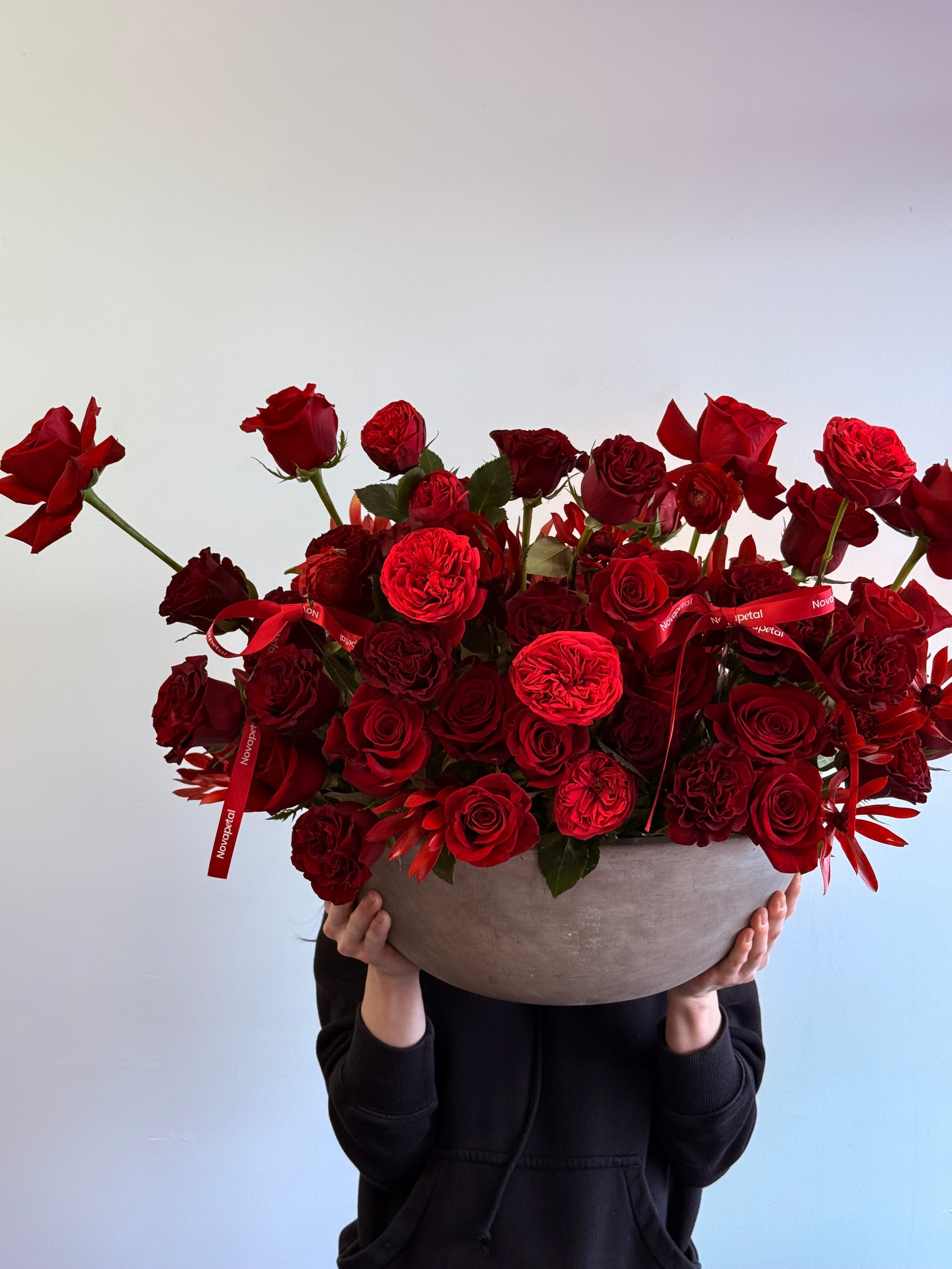 Simply, I Love You - Red Rose Arrangement in Concrete Vase