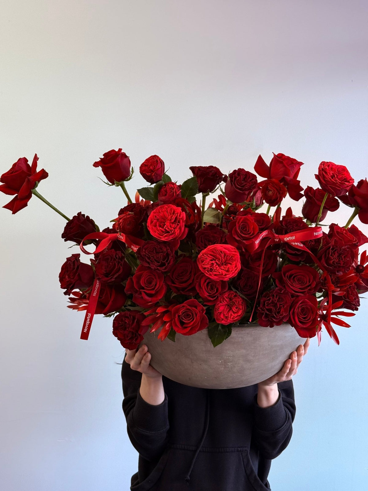 Simply, I Love You - Red Rose Arrangement in Concrete Vase