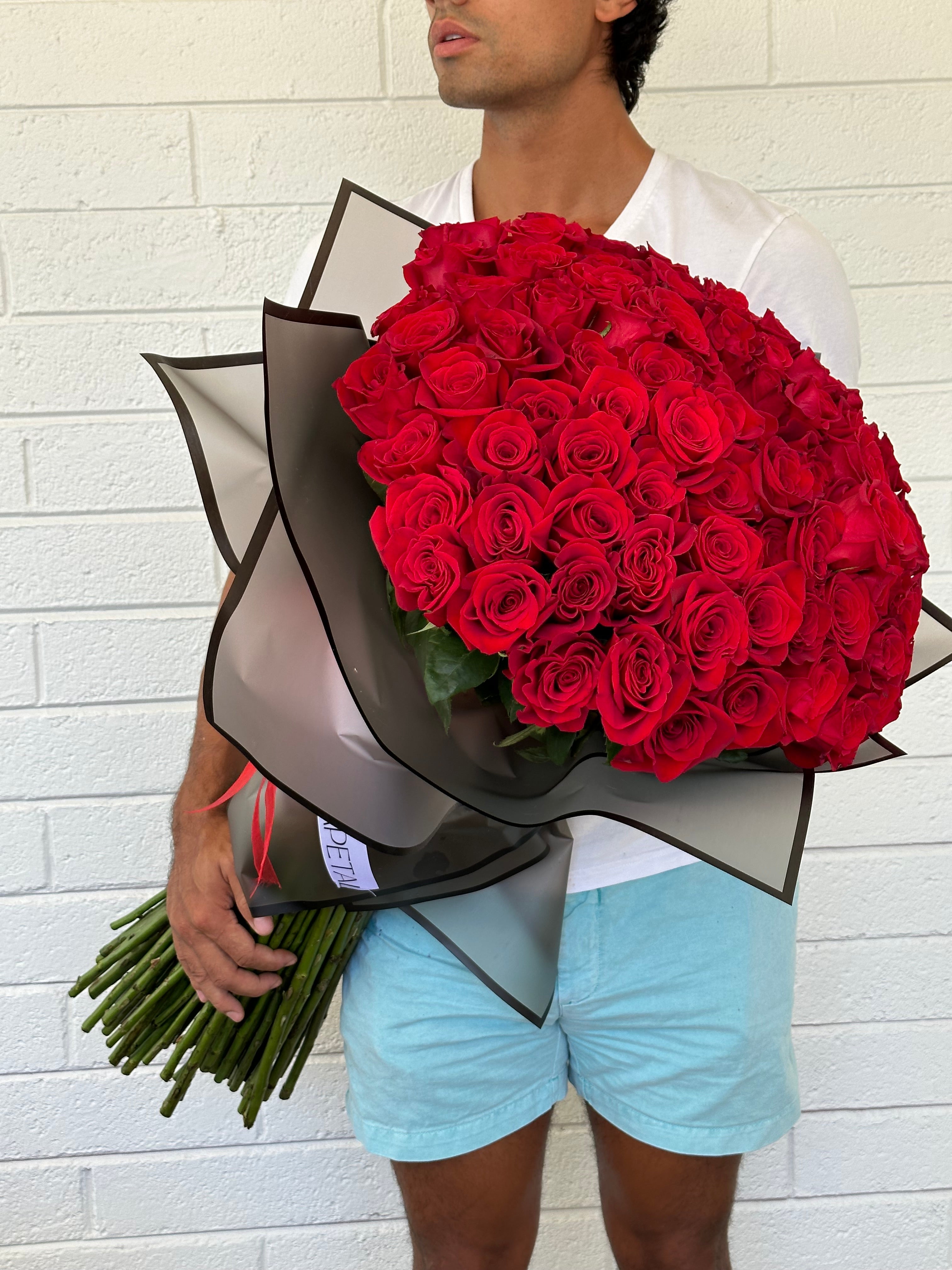 100 + Long stem Red Rose Bouquet 80cm