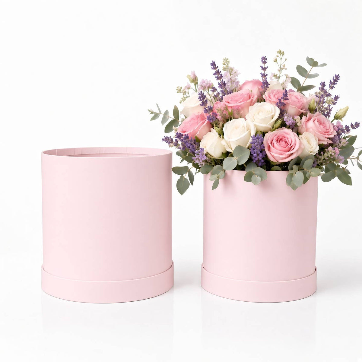UNIKPACKAGING - Set of 2 Round Flower Gift Boxes with Lids, Pastel Collection, 9″ | W288 - Pastel Pink