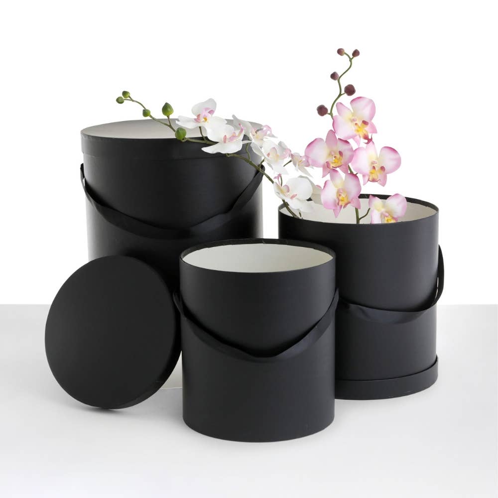 UNIKPACKAGING - Large Round Flower & Gift Boxes with Lids – Set of 3 pcs - Black