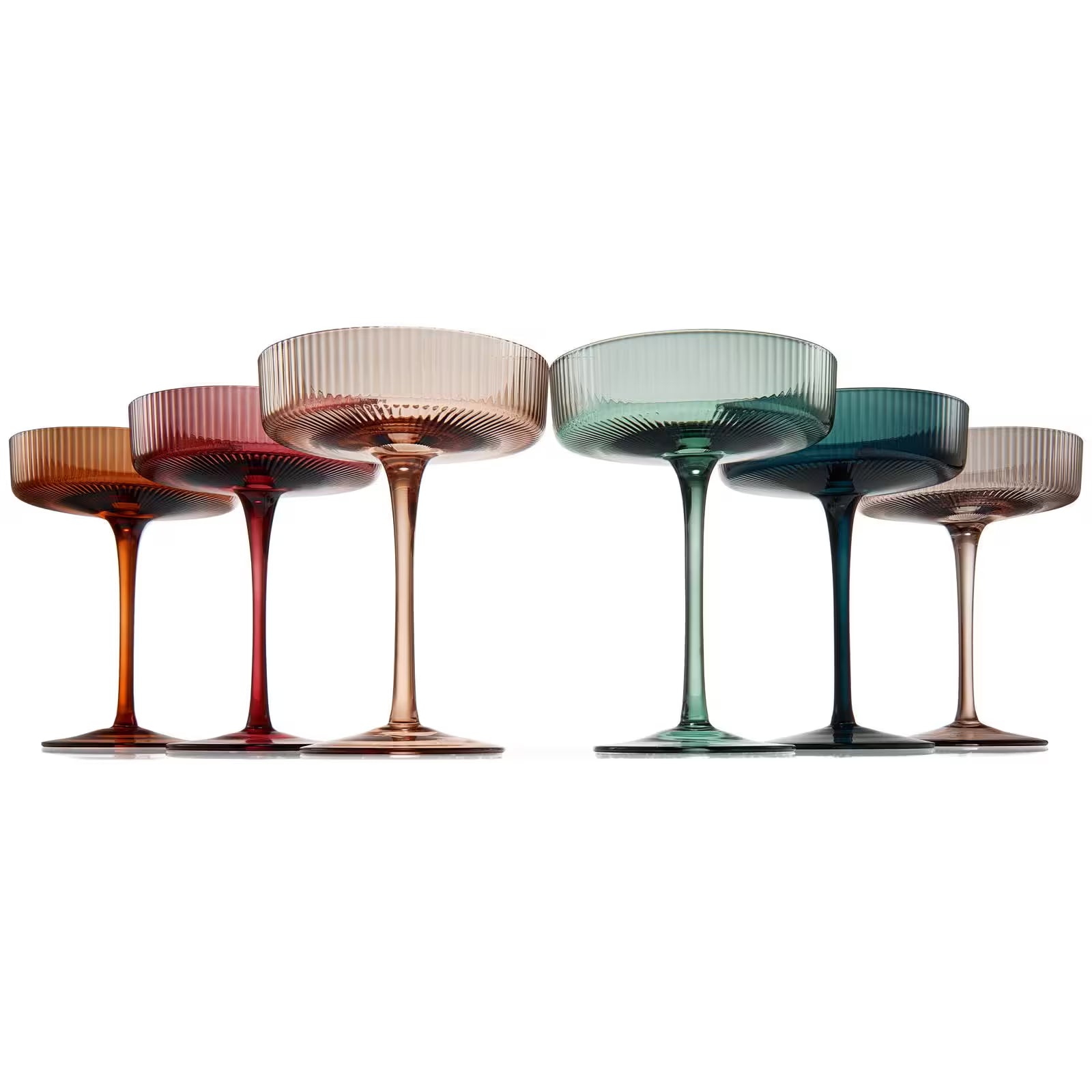 The Wine Savant / Khen Glassware - Art Deco Ribbed Pastel Coupe, & Cocktail Glasses - 1 piece