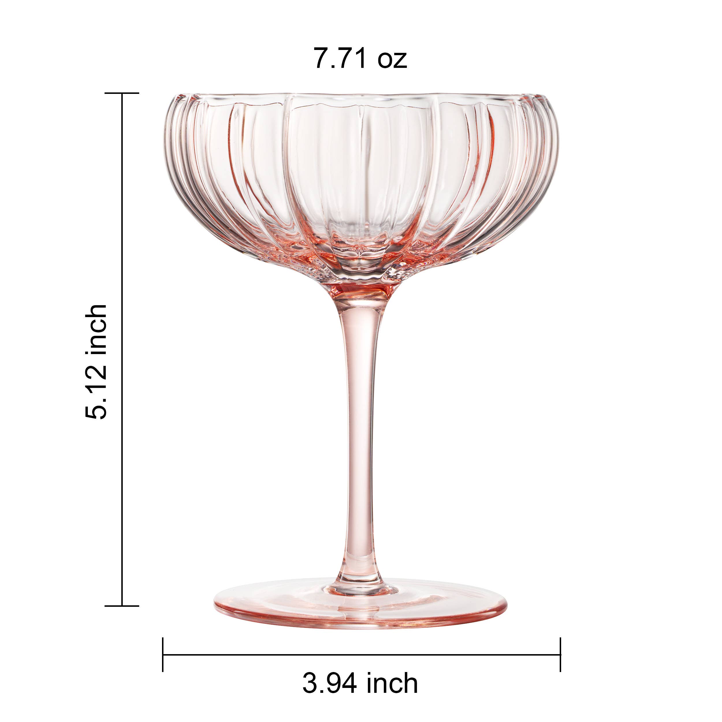 The Wine Savant / Khen Glassware - Pink Flower Coupe Cocktail Colored Glasses | 4 Set, 7.7 OZ