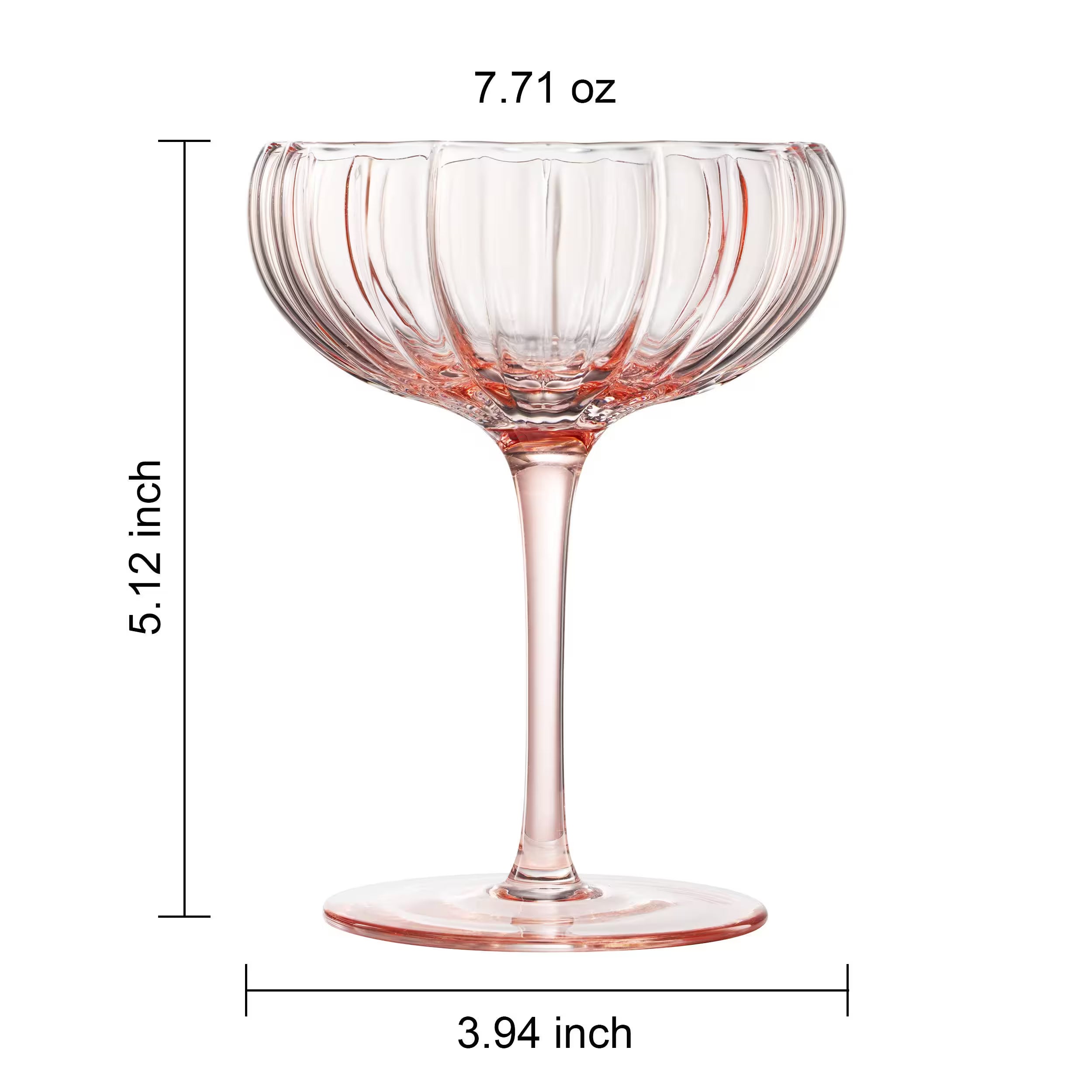 The Wine Savant / Khen Glassware - Pink Flower Coupe Cocktail Colored Glasses |, 7.7 OZ