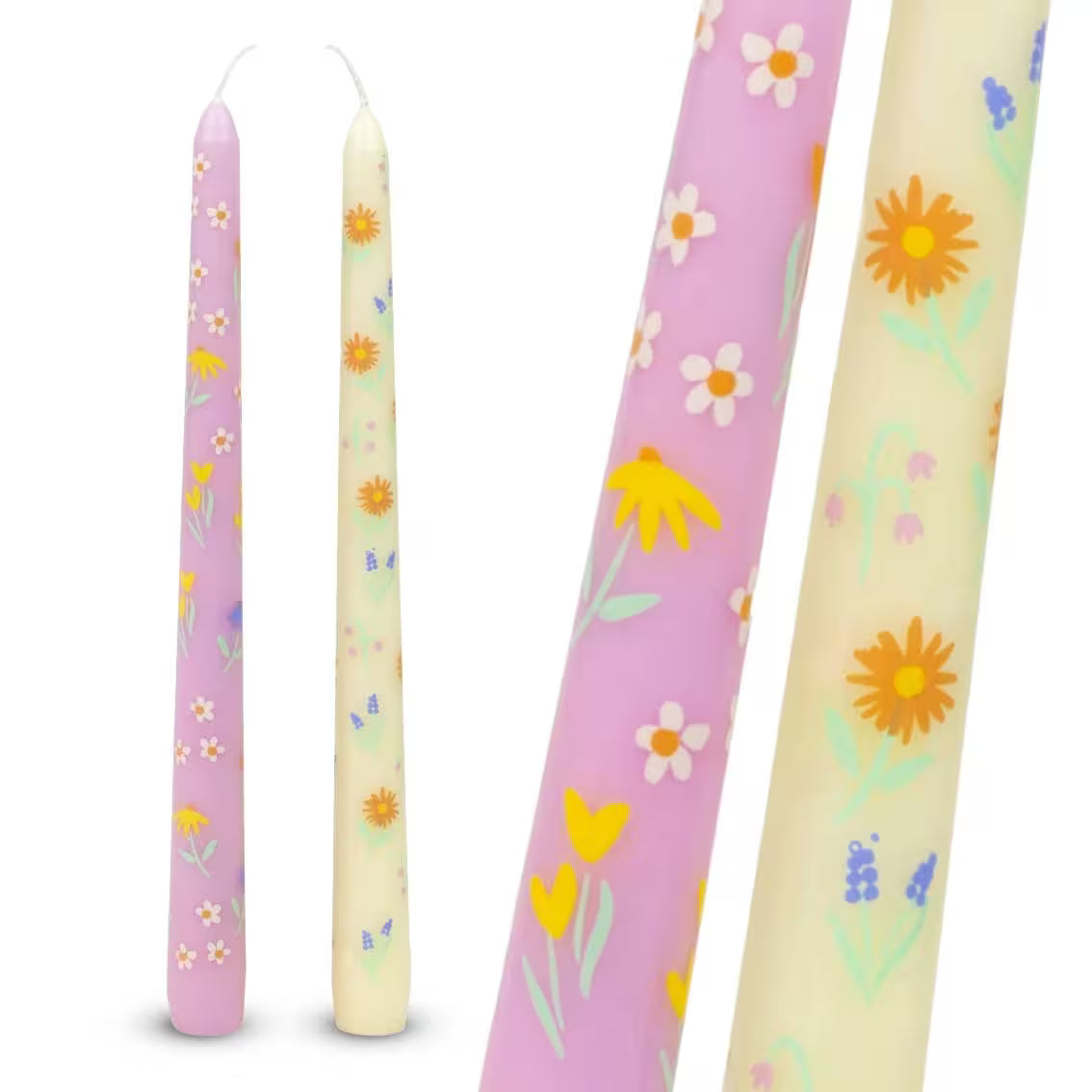 Talking Tables USA - Floral Yellow & Pink Taper Candles | 2 Pack | Summer Party |
