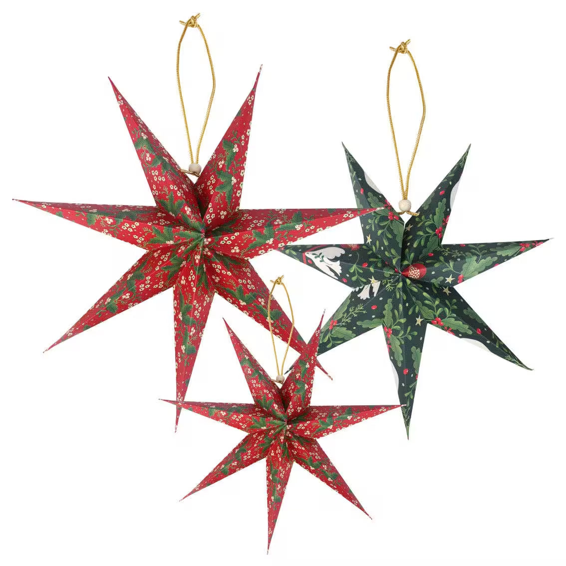 Talking Tables USA - Folklore Paper Stars Christmas Tree Decorations | 3 Pack |