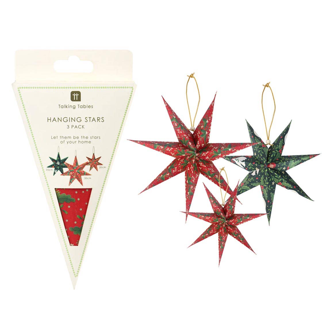 Talking Tables USA - Folklore Paper Stars Christmas Tree Decorations | 3 Pack |