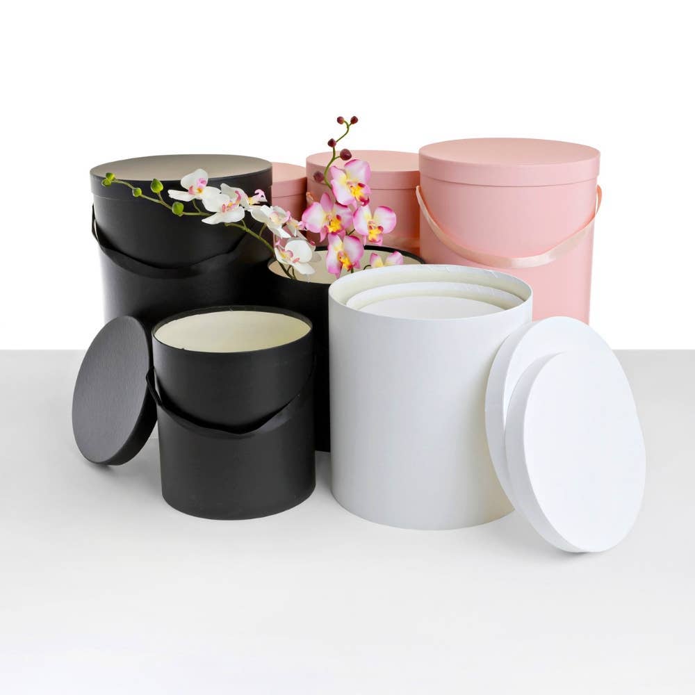 UNIKPACKAGING - Large Round Flower & Gift Boxes with Lids – Set of 3 pcs - Black
