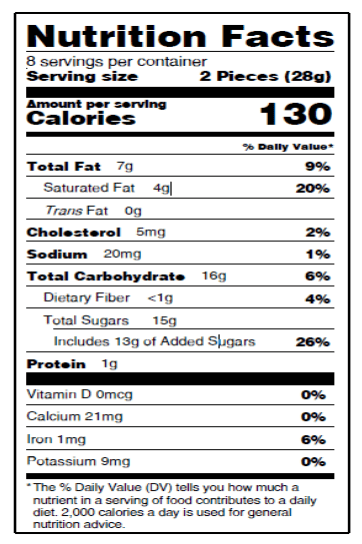 Nutrition facts label for the Bissinger's Autumn Pie Truffle Collection