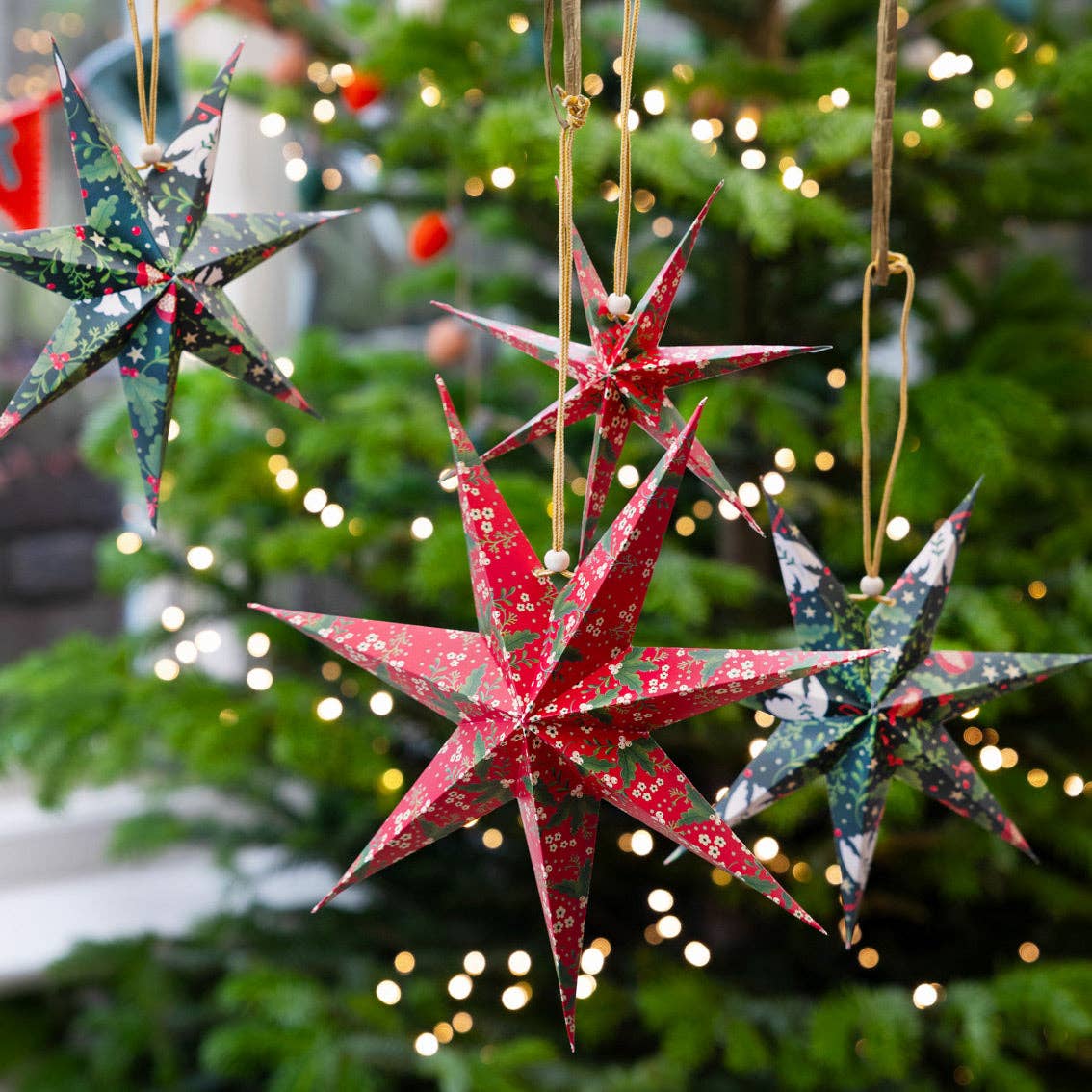 Talking Tables USA - Folklore Paper Stars Christmas Tree Decorations | 3 Pack |