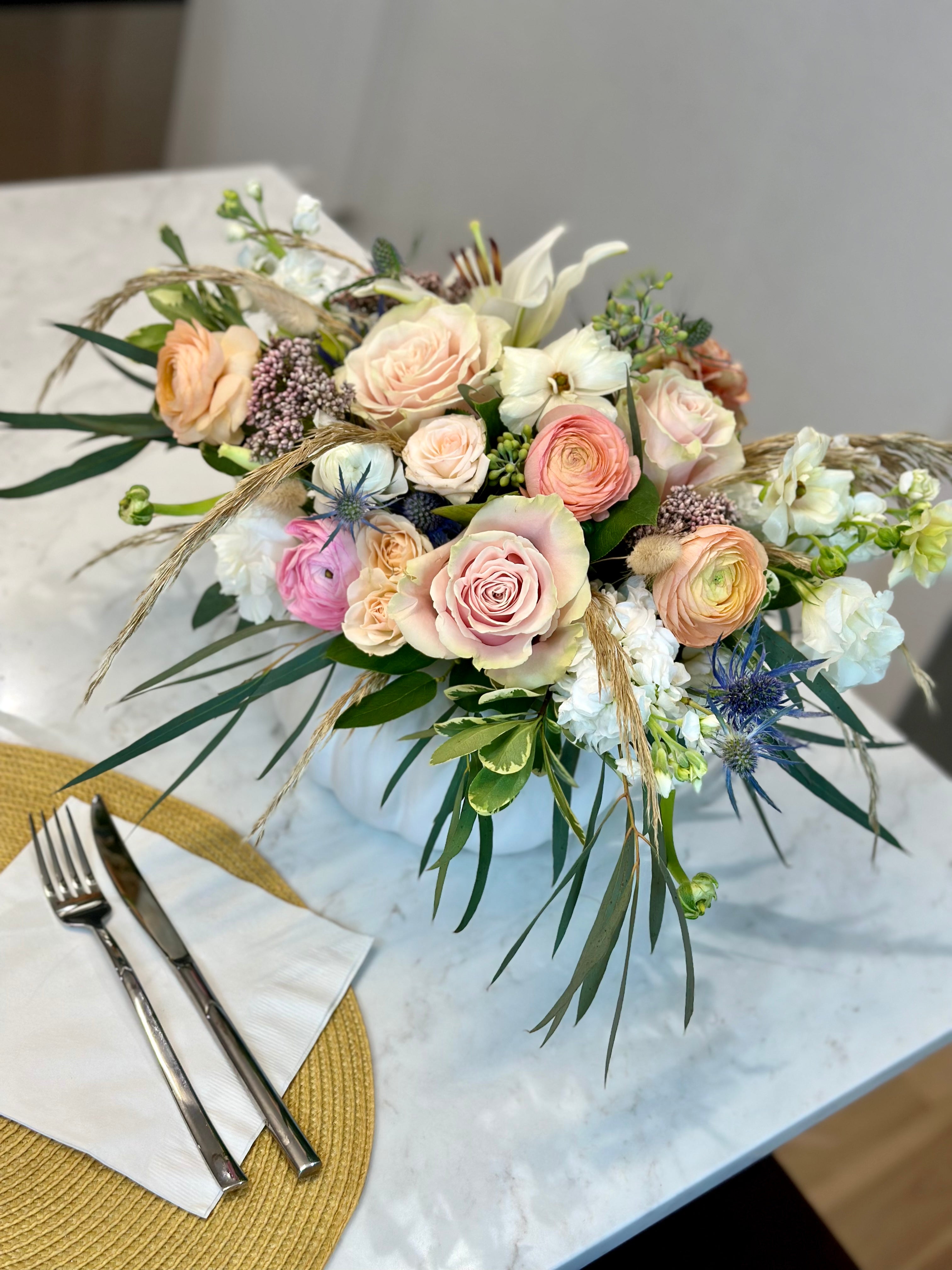 Seasonal Ceramic Pumpkin Centerpiece