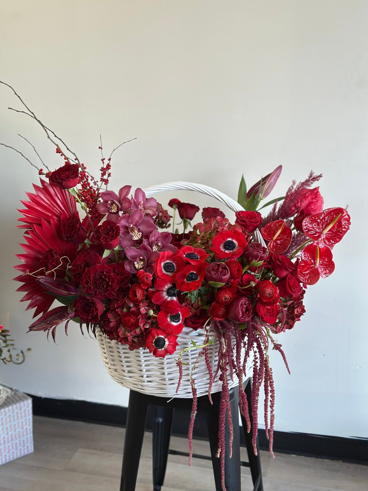 Passion bloom basket (designer choice red or red &blush)