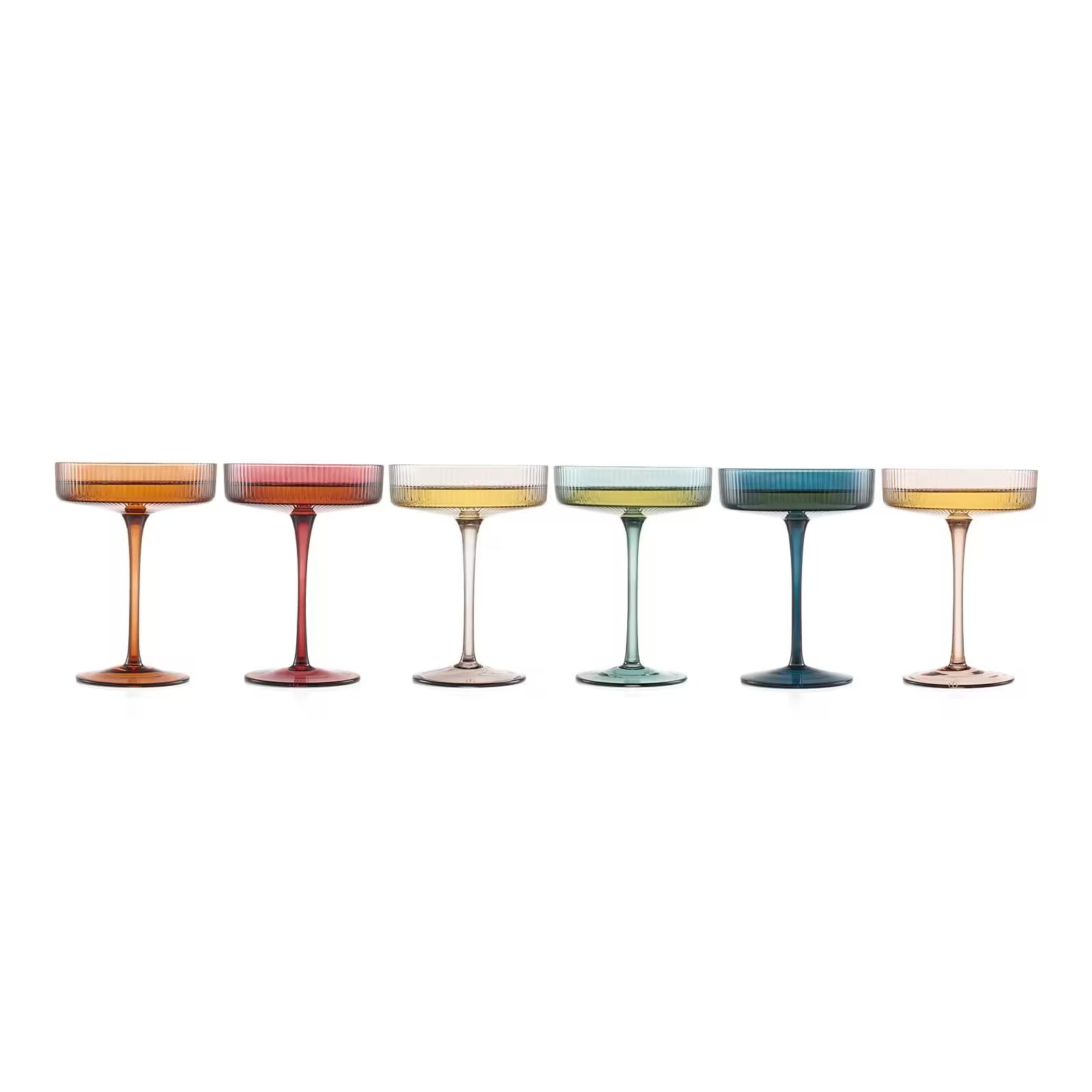 The Wine Savant /  Khen Glassware - Art Deco Ribbed Pastel Coupe, & Cocktail Glasses - 1 piece
