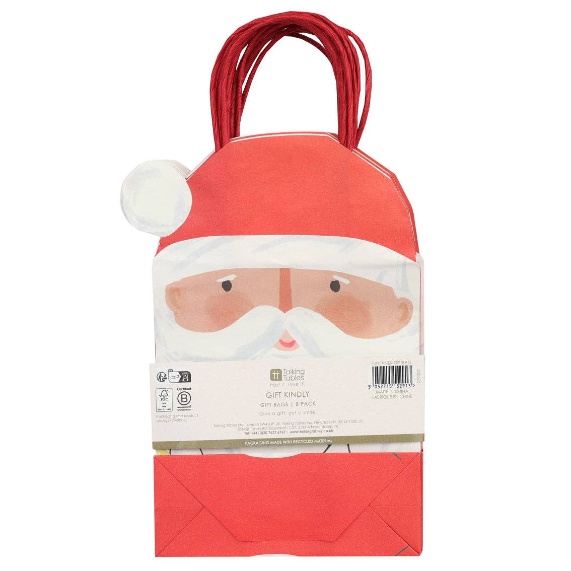 Talking Tables USA - Fun Santa Christmas Paper Gift Bags | 8 Pack |Holiday Decor|