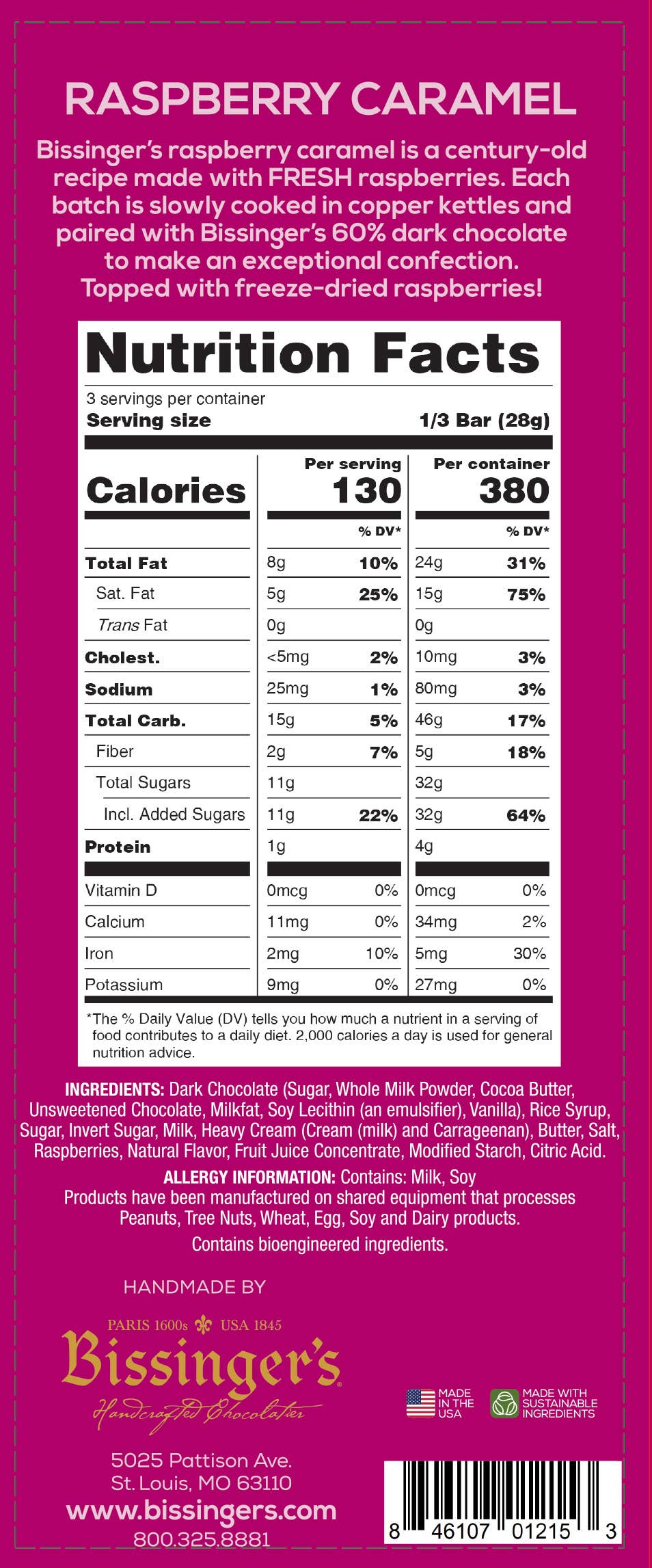 Bissinger's - Bissinger's Dark Raspberry Caramel Bar - 3 OZ