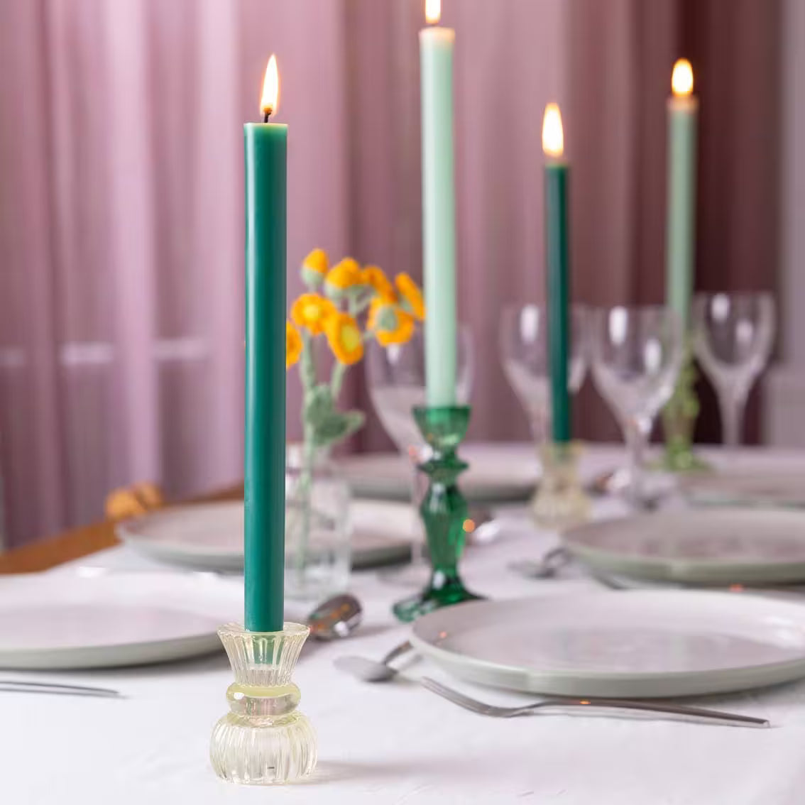 Talking Tables USA - Green Taper Candles | 25 Candles | POS Unit | Christmas |