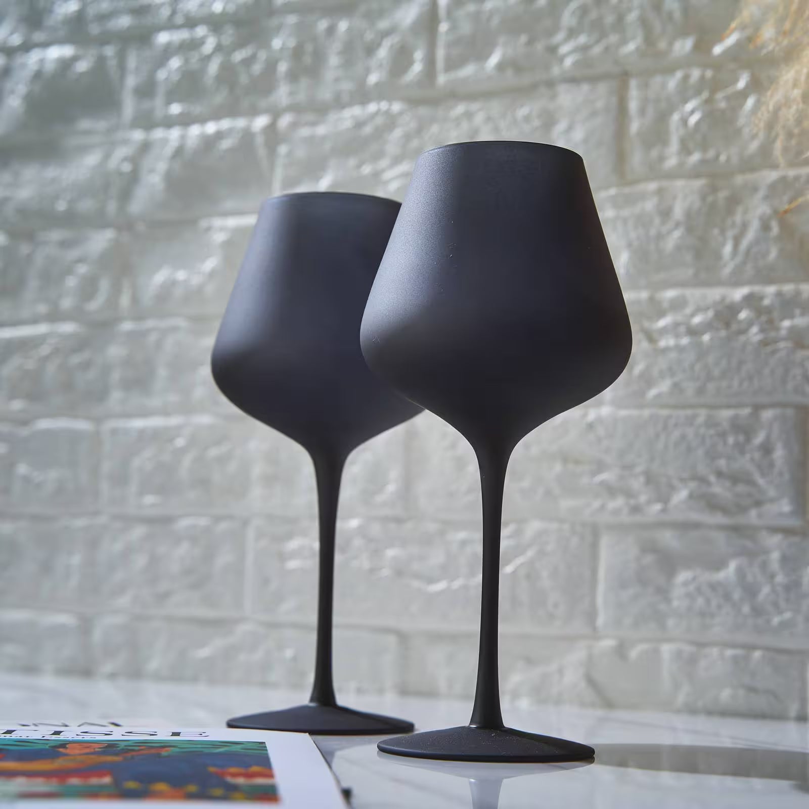 The Wine Savant /  Khen Glassware - Matte Black Crystal Wine Glass - Set of 2